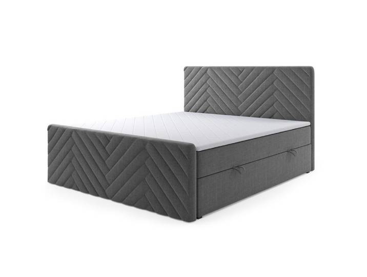 M-Punkt24 Boxspringbett Manila mit Fußteil Grau Schwarz (180 x 200 cm), inkl. Fußteil, Inkl. Bettkasten, inkl. Fußteil, inkl. Topper