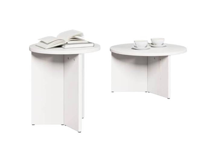 KTHLBRH Couchtisch 2 Stück Weiß Massivholz Kiefer Modernes rundes Design, stapelbar, pflegeleicht, Innenbereich, 2-teiliges Set