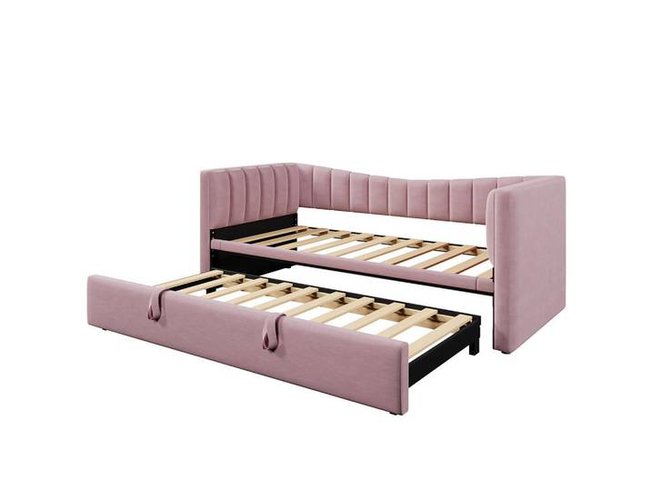 Komhtom Einzelbett 90 x 200cm mit Ziehbett(Ohne Matratze),Rosa, Pink, 90x200 cm, Schlafzimmer, Betten, Polsterbetten