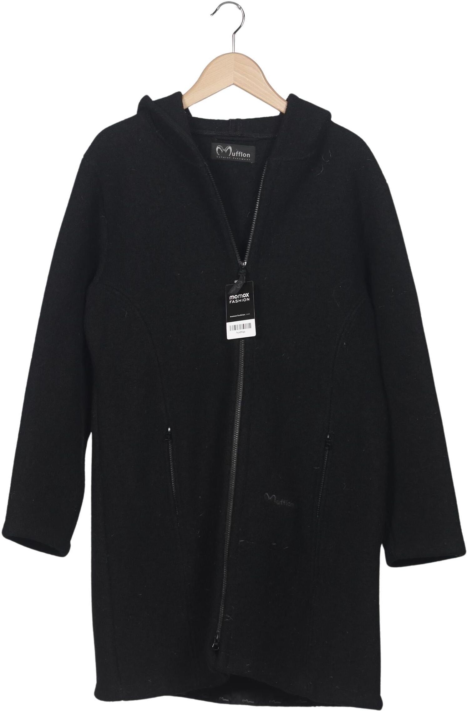 Mufflon Damen Mantel, Schwarz, Gr. M, Schurwolle - Second Hand
