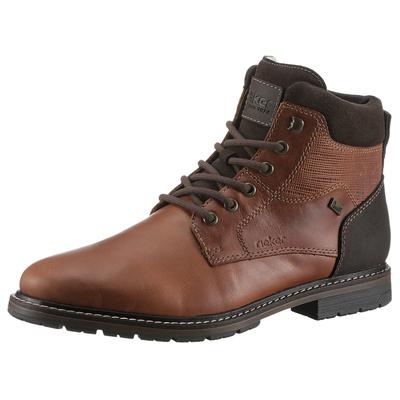 Winterstiefelette RIEKER, Herren, Gr. 45, Schurwolle, braun (cognac, dunkelbraun), Leder, Lederimitat, Schuhe Winterstiefelette, Schnürstiefel, Business Schuh mit wasserabweisender TEX-Membran