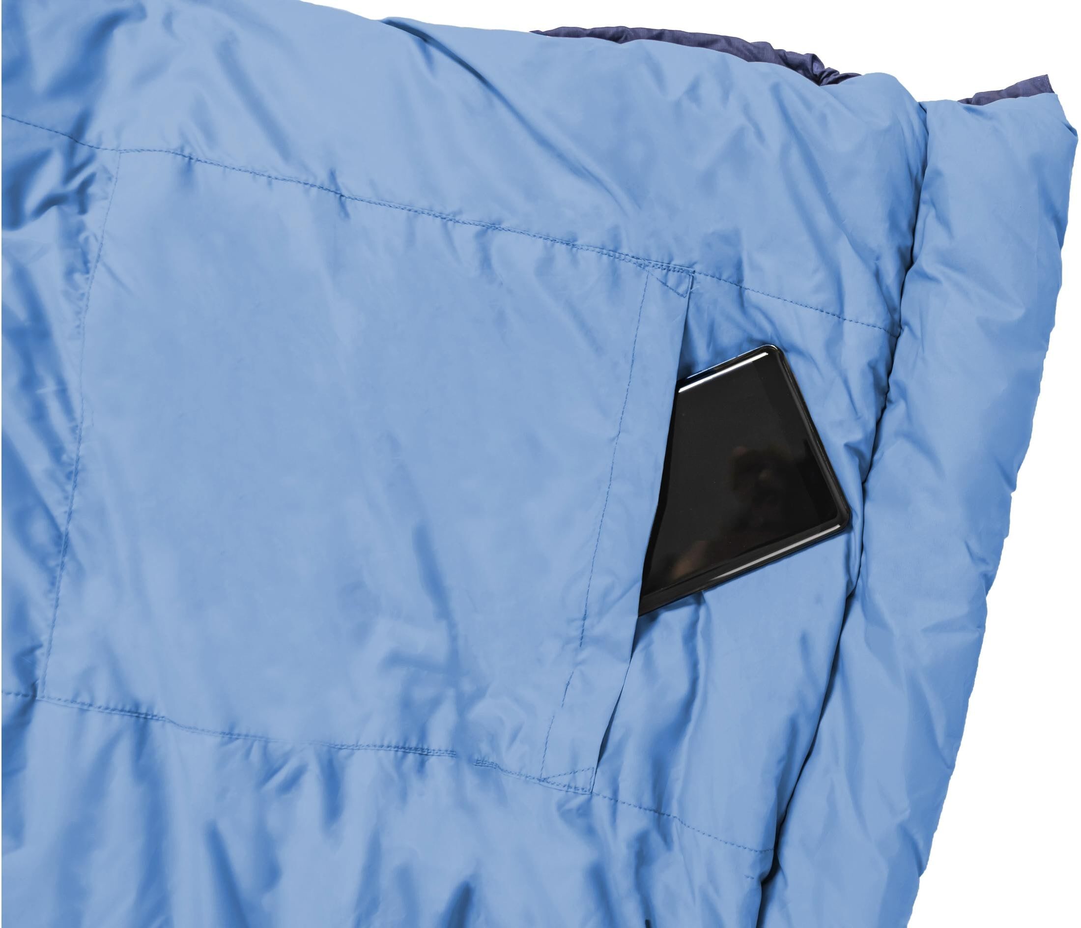 Schlafsack GRÜEZI BAG "Wolle Camp Cotton Comfort 4 C", grau (blau), Schlafsäcke, L: 225cm, Reissverschluss links, Obermaterial: 100% Nylon, Schlafsack, Schlafsack für Erwachsene, L:225cm blau L: 225cm, Reissverschluss links