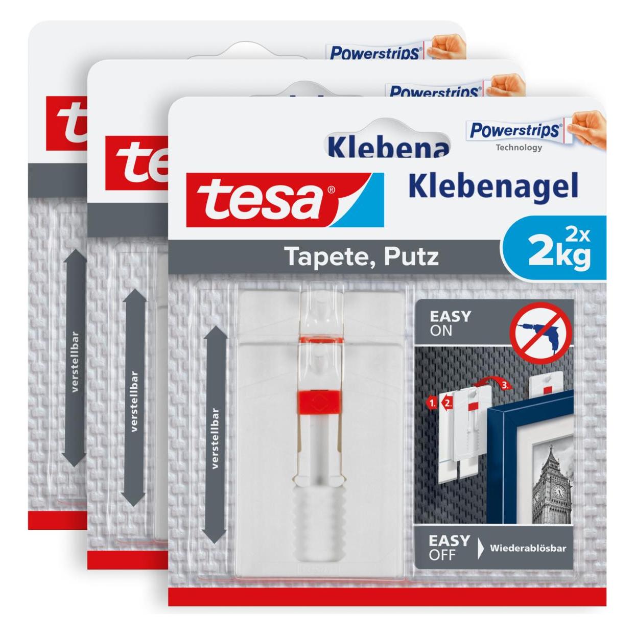 tesa Klebenagel für Tapete & Putz, 2kg Halteleistung, höhenverstellbar (77777-00500-01)