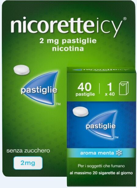 Johnson & Johnson Nicoretteicy 40 Pastiglie 2mg per Smettere di Fumare - Aroma Menta Senza Zucchero