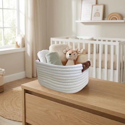 Better Trends Cotton Rope Storage Basket with Handles, Woven Storage Basket for Shelves, Toys, Books, Towels & Home Organization