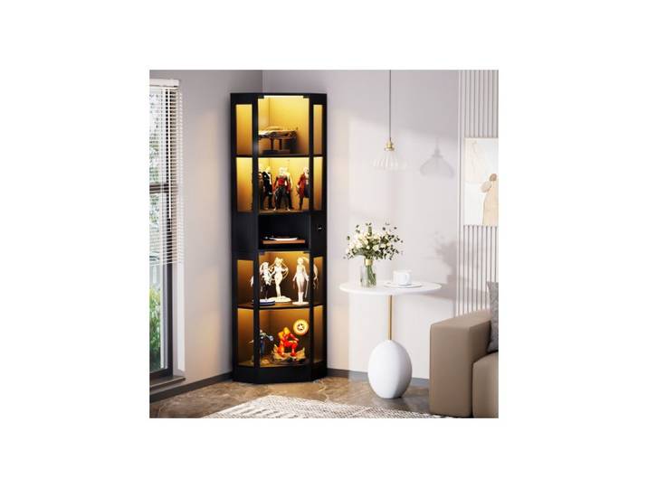 Modenuit Vitrine moderne en verre 80x35x165cm meuble de salon avec 2 portes LED et détection mouvement noir