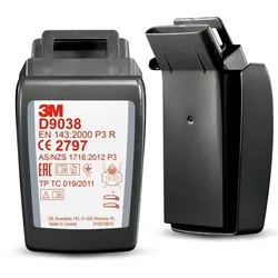 3M Secure Click Partikelfilter D9038 P3 R Partikel-Einlegefilter gegen feste und flüssige Partikel Aktivkohle in Kunststoffgehäuse