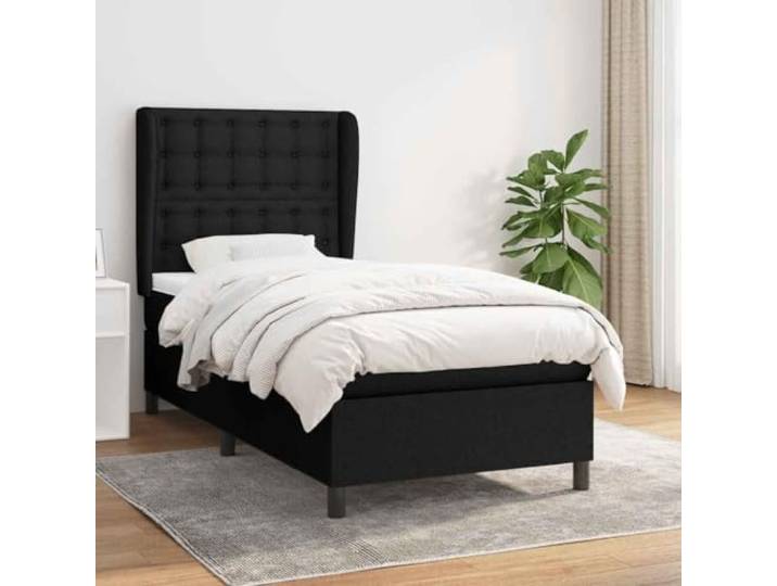 RJPLMFV Lattenrost, Matratze, Schwarz, 90 x 190 cm, Stoff Verstellbarer Kopf, Taschenfedern, Rückenstütze, mittlere Härte, langlebig