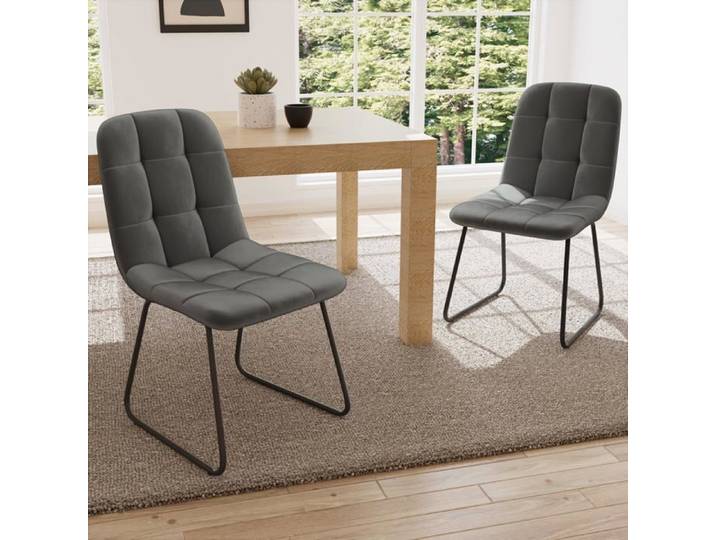 JIEXI Lot de 2 Chaises de salle à manger Chaise de cuisine scandinaves en velours U Pieds en métal (Gris)