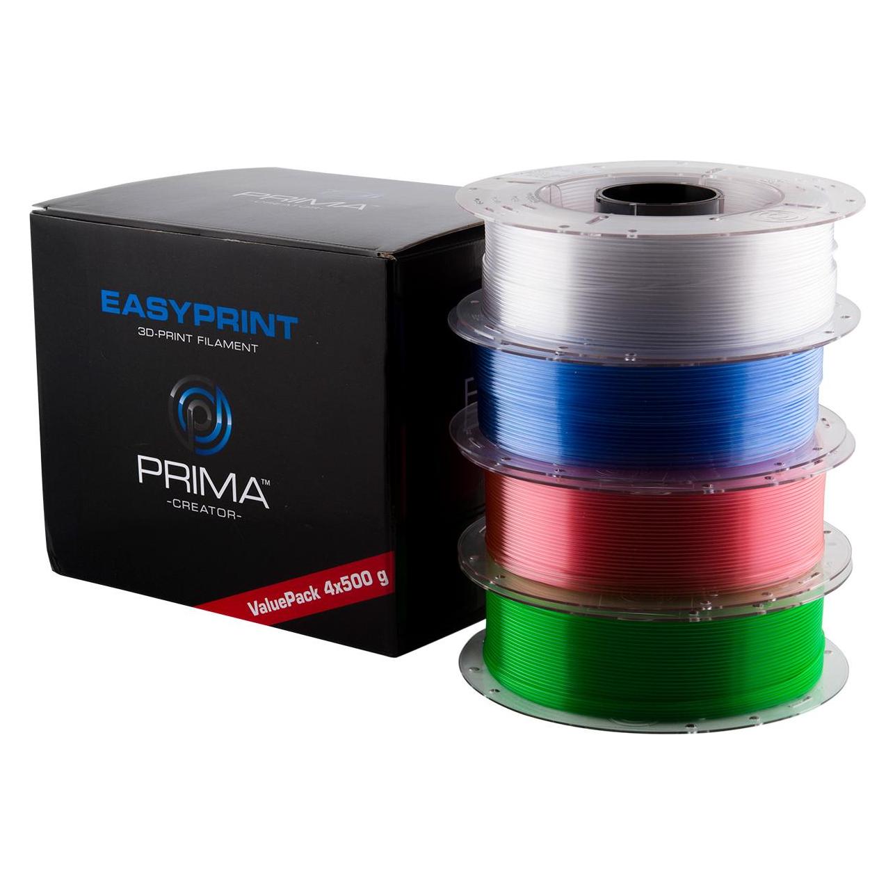 Prima Creator EasyPrint PETG Value Pack - 1.75mm - 4x 500 g Total 2 kg - Clear Rose Light Blue (2000 g, 1.75 mm) (PC-EPETG-175-4X0500-STD)