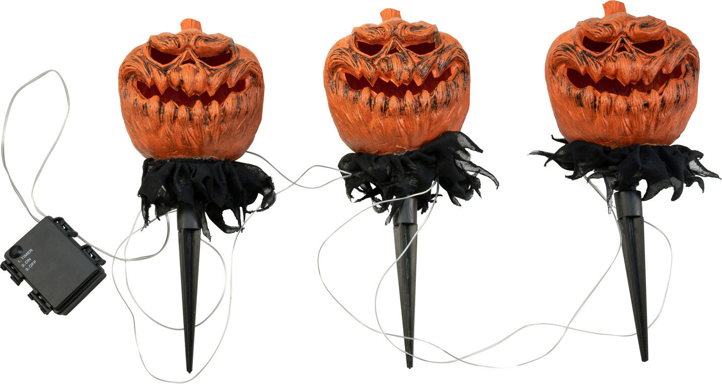 Europalms Halloween Kürbisse Mit Erdspieß, 3er-Set, 39cm
