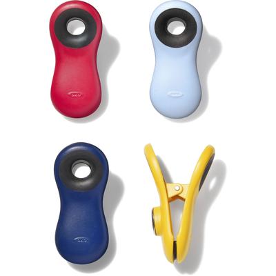 Verschlussklammer OXO GOOD GRIPS, bunt, B:3cm H:8cm T:4cm, Kunststoff, Verschlussklammern, magnetisch, 4-teilig