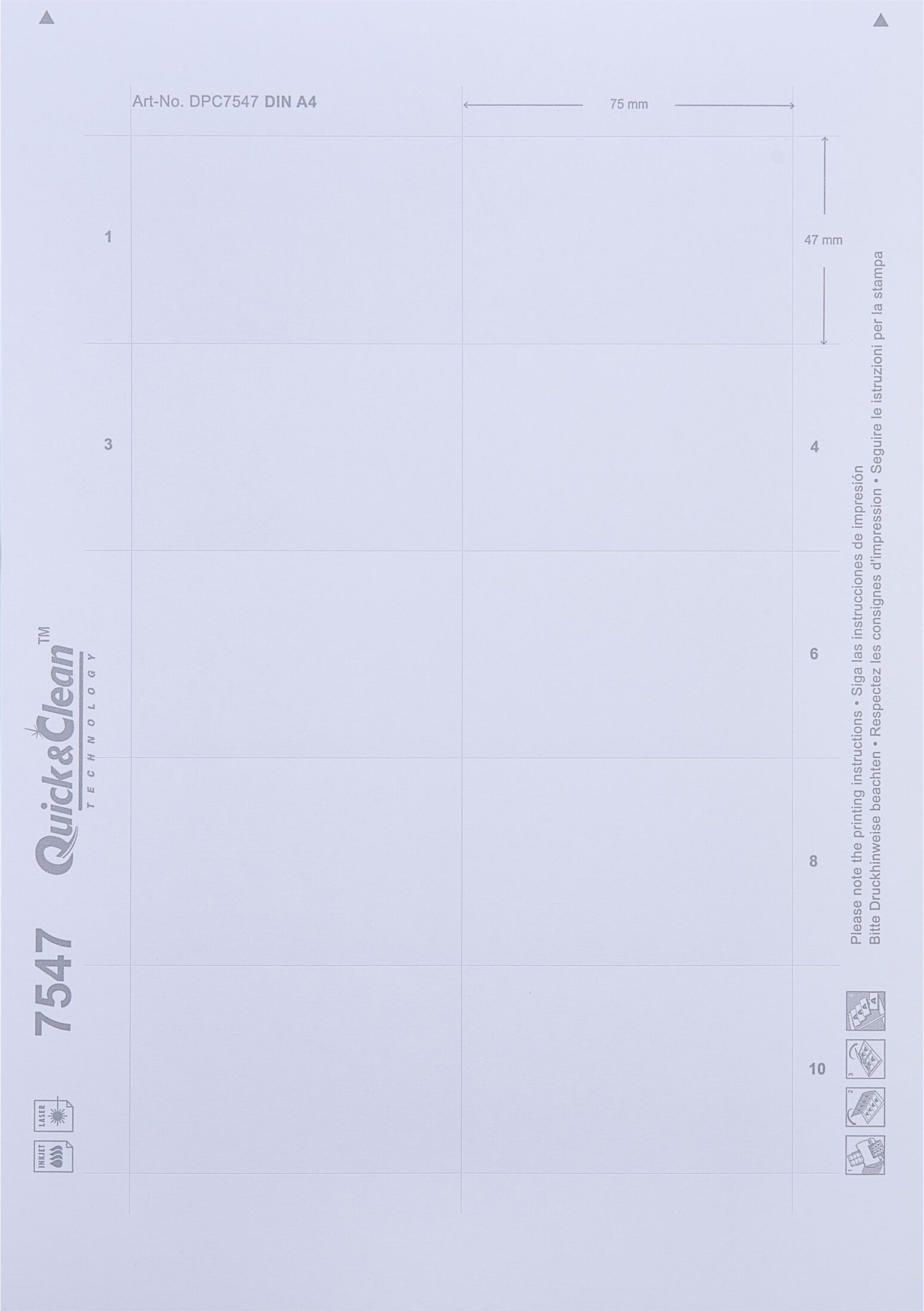 SPRINTIS Planches d'impression, blanches Vista 50, 75 x 47 mm