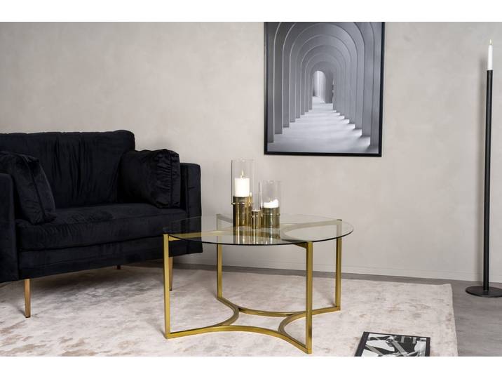 Couchtisch Goldi - mit runder Glasplatte - Gold - Luxusbetten24