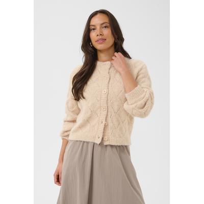 Strickjacke SAINT TROPEZ "TabbathaSZ Cardigan", Damen, Gr. M, rutabaga melange, Strick, Obermaterial: 70% Polyester, 21% Polyacryl, 8% Wolle, 1% Elasthan, meliert, regular fit normal, Rundhals, Strickjacken Strickjacke, Materialmix, Regular fit