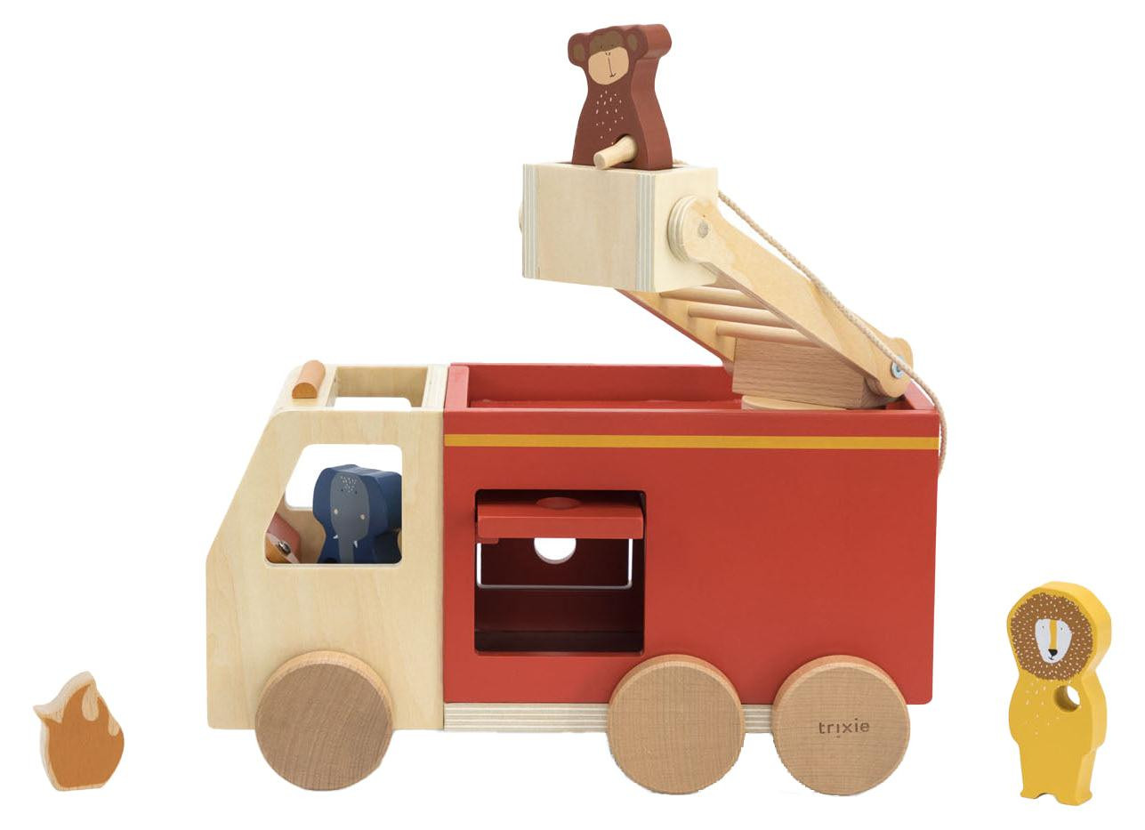 Trixie Baby houten brandweerauto met ladder