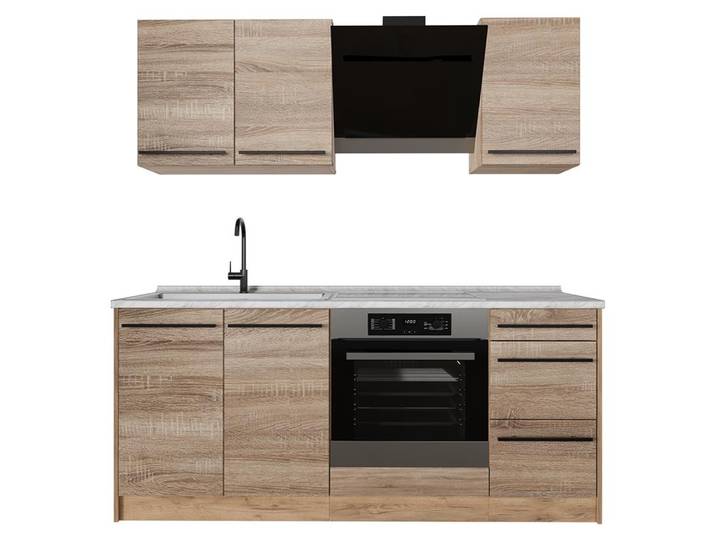Singleküche Vicco R-Line Sonoma/Goldkraft Eiche 180 cm, AP Marmor, Model 67043