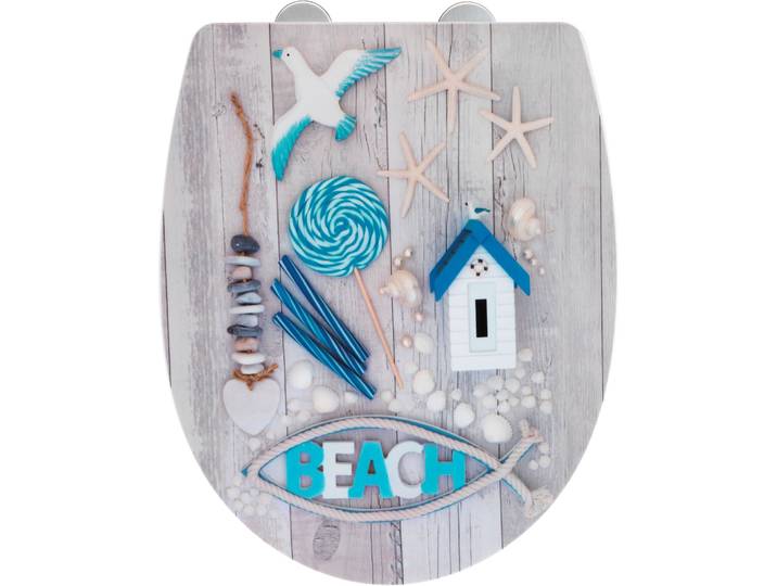 WC-Sitz WENKO Beach High Gloss , bunt, B:36,5cm L:45cm, Edelstahl, Thermoplast, WC-Sitze, WC-Sitz, Thermoplast