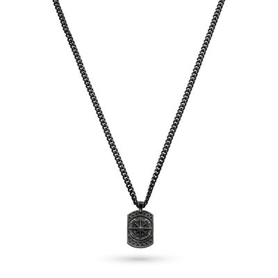 Kette mit Anhänger S.OLIVER "Kompass-Design", schwarz (gunfarben), Halsketten, Herren, Edelstahl, L: 55 B: 2mm, B:2mm
