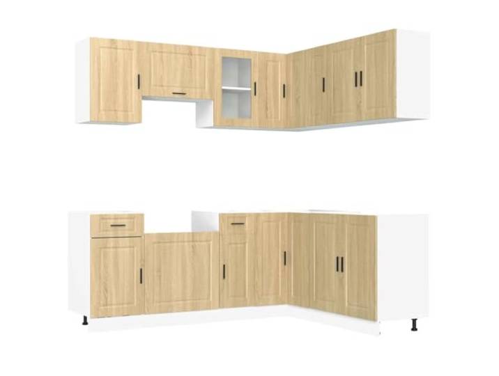 HKTMGDNG 11-teiliges Küchenschrank-Set Porto Sonoma-Eiche Holzwerkstoff Modularer Stauraum für Küche und Essbereich: Höhenverstellbare Füße und pflegeleichte Holzwerkstoff-Oberflächen.