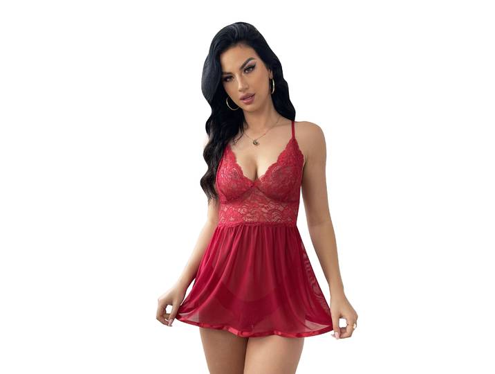 Negligé Babydoll mit Tanga Grösse M weinrot