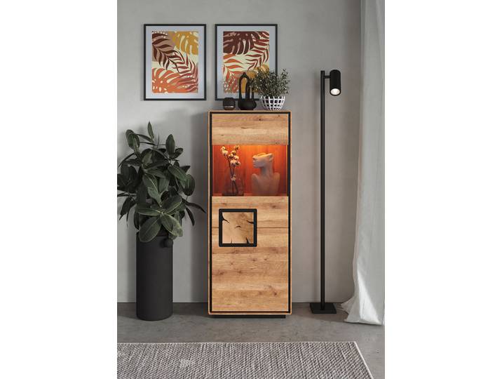 Buffet haut massif Woodrow 60 cm 60 x 152 x 40cm Butoir à droite Bois/Marron