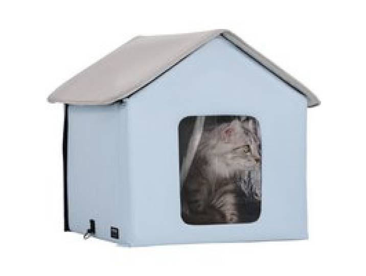 VEVOR Katzenhütte 47x42x47 cm, Katzenhaus, Katzenhöhle, Katzenunterschlupf aus 600D Oxford-Gewebe mit Beheiztem Kissen, Temperaturerhöhung bis 20 °C, für den Winter, Blau (klein)