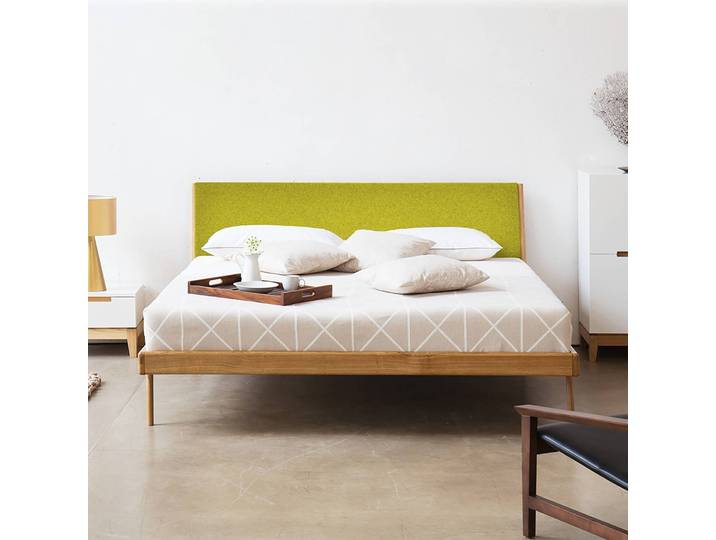 Bett Typ A 180 x 200cm Stoff Muya Gelb/Braun/Eiche Eiche