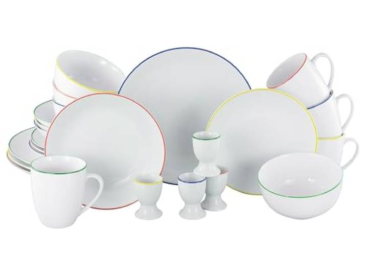 CreaTable, 24056, Serie Luna Color Line, 24-teiliges Geschirrset für 4 Personen, Kombiservice aus Porzellan, spülmaschinen- und mikrowellengeeignet, Qualitätsproduktion