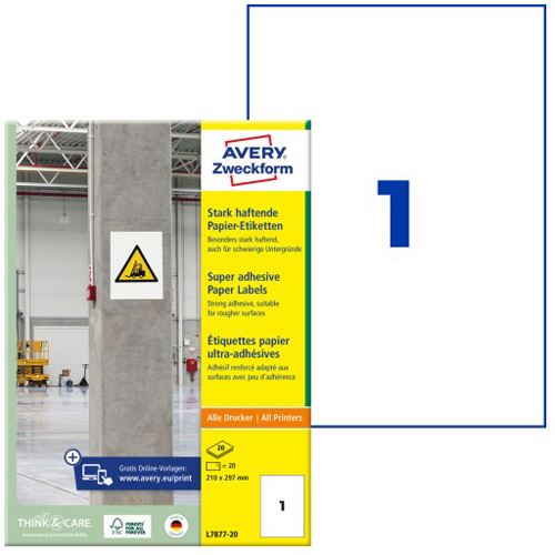 AVERY Zweckform Stark haftende Papier-Etiketten, 210 x 297mm