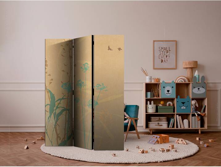 Paravent Tiny Bird 2-seitig Andere Beige 135 x 172cm