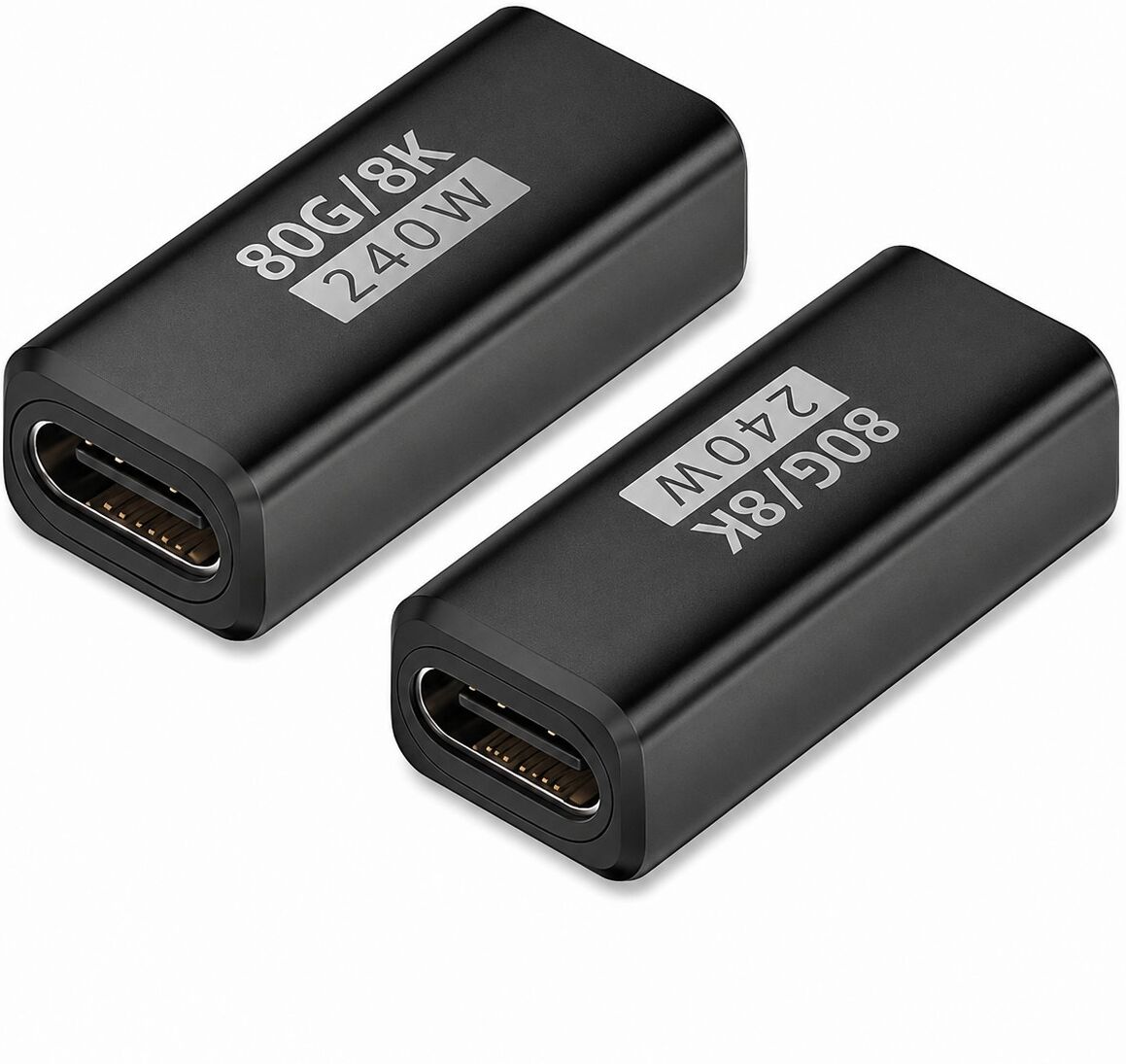 INF 2er-Pack 240W 80Gbps USB-C Buchse-zu-Buchse Adapter, Gerade, Schwarz Schwarz