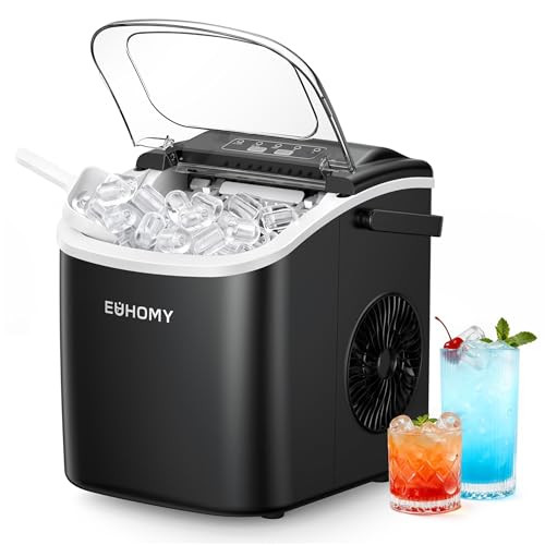 EUHOMY Ijsmachine, 12 kg per 24 uur, zwart, met automatische reiniging en 2 ijsgroottes