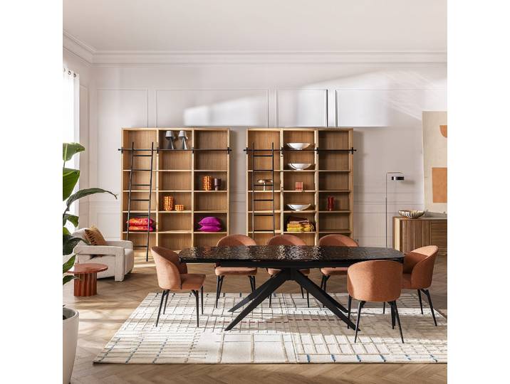 HABITAT - Lot de 2 chaises en tissu et métal noir - Terracotta - Spinne