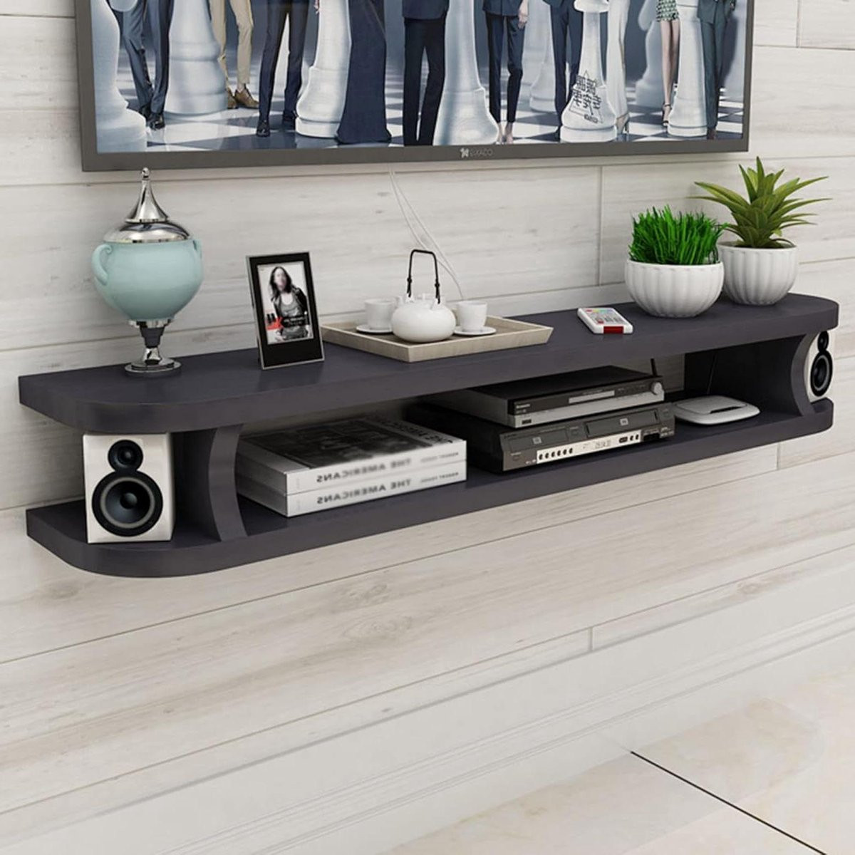 Zwevende Wandkast Media Wandplank van Massief Hout in Wit - Breedte: 100 cm