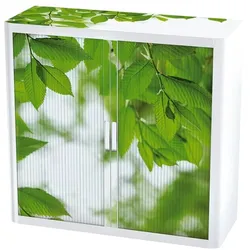 easyOffice Rollladenschrank Motiv grüne Blätter grün, 110x104x41.5 cm