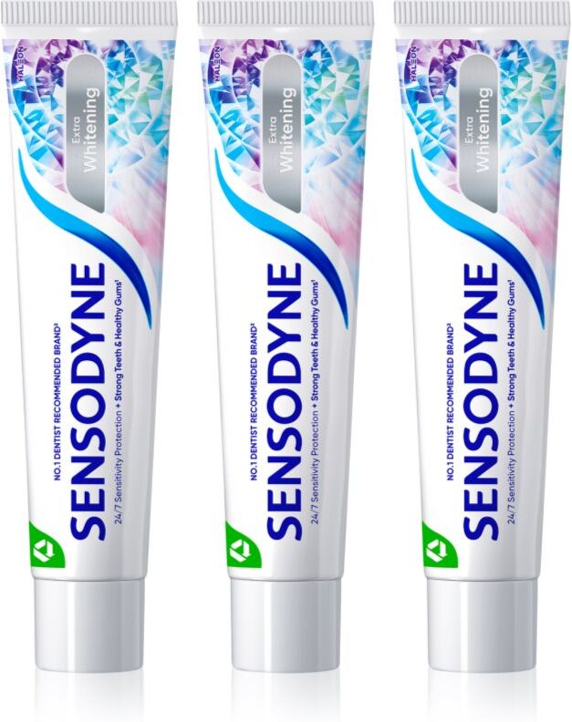 Sensodyne Extra Whitening dentifrice blanchissant au fluor pour dents sensibles 3x75 ml