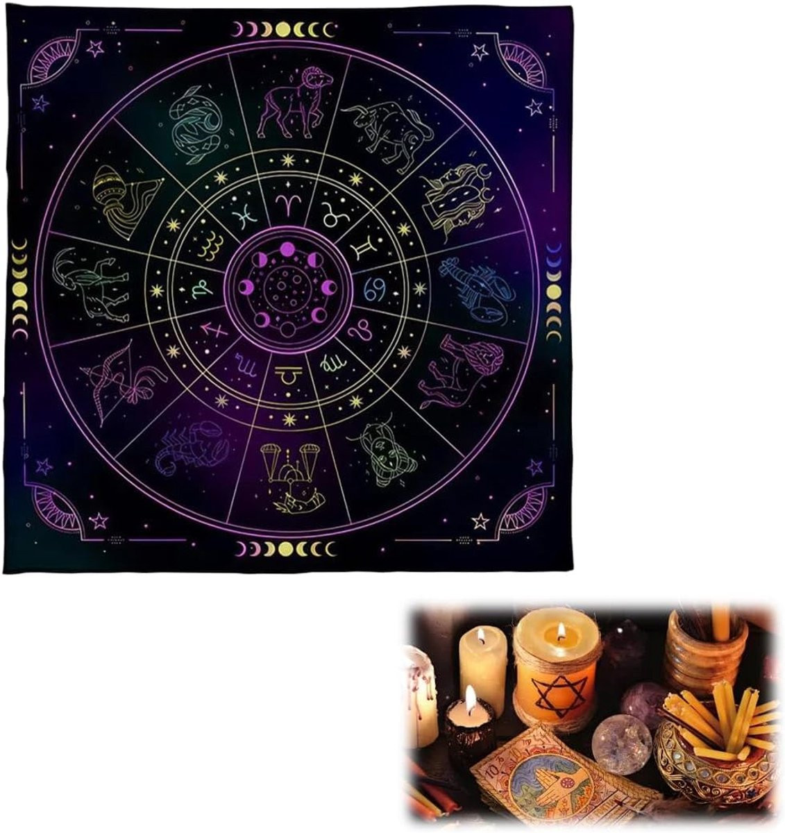 SnelShoppen Altar Tarot Cloth Velvet Set voor Rituelen met Pouch in Zwart en Paars