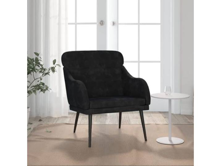 HEFZGDB Samt Sessel Schwarz 63x76x80 cm mit Metallgestell, bequemer Relaxsessel mit gepolsterter Rückenlehne und Armlehnen für Entspannung, Luxus Stoff und robuste Stabilität