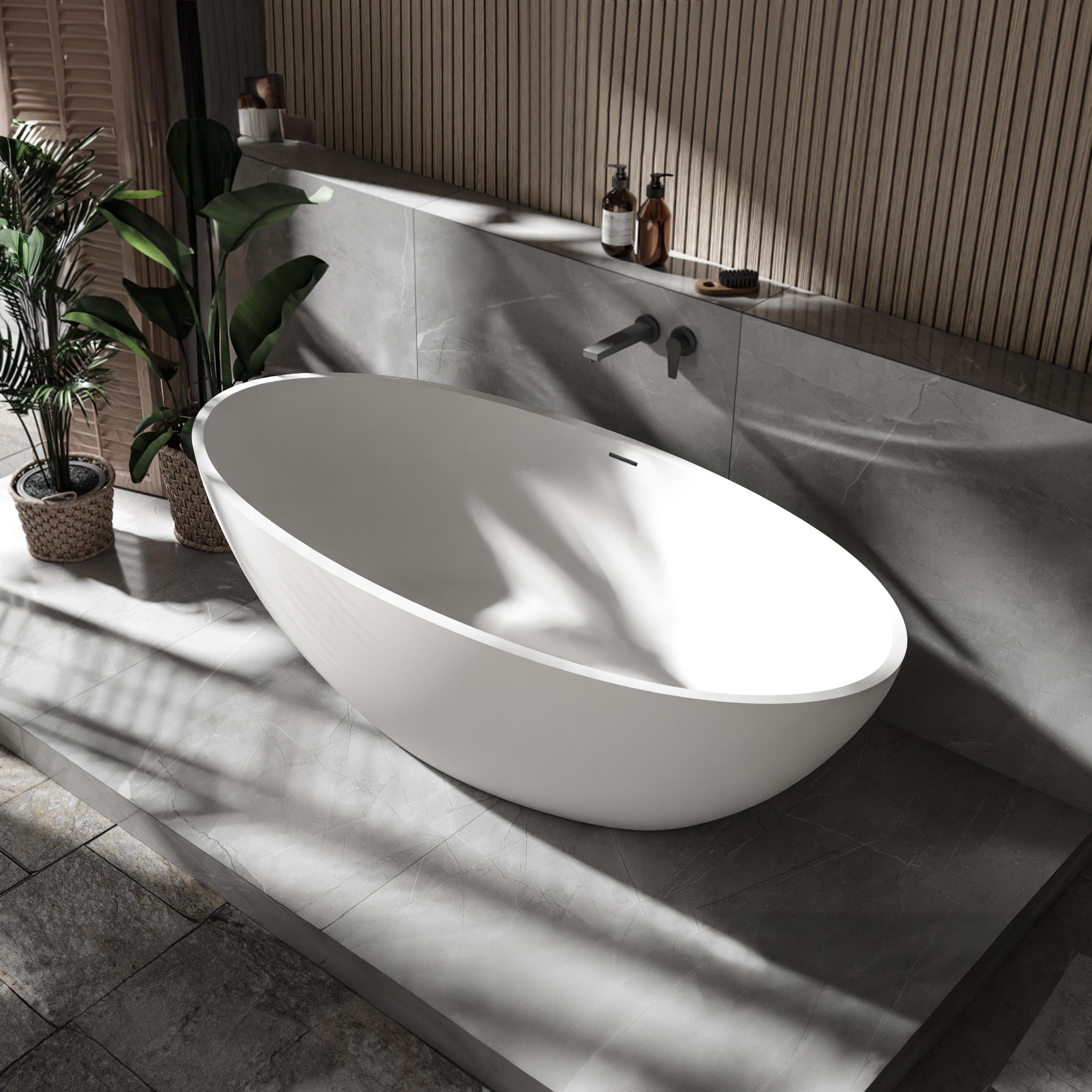 Freistehende Badewanne RIO STONE - Mineralguss - Weiß - 180 x 85 x 52 cm - Oberfläche wählbar, Ausführung:Matt