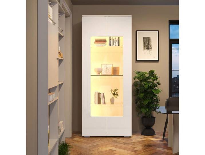 Vitrine haute LED blanc SENVIRO 70 x 40 x 173 cm portes acryliques 4 niveaux de rangement