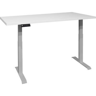 Schreibtisch MÄUSBACHER "Big System Office", silber (silber, weiß matt lack, silber, weiß matt lack), B:140cm, Tische, Schreibtisch, Breite 140 cm, elektrisch höhenverstellbar