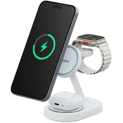 Energea Wireless Charger GoMag Station 2 3-in-1 Fast Charging MagSafe White (15 W), Wireless Charger, Weiss