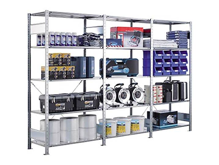 SCHULTE Lagertechnik Anbauregal, Fachbodenregal Stecksystem MULTIplus150, 250 x 100 x 60 cm (HxBxT), 6 Fachböden, Kreuzstrebe, verzinkt