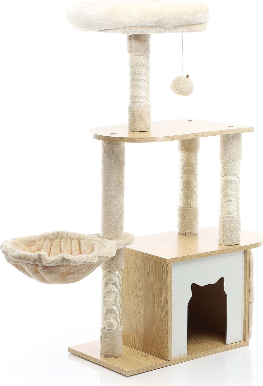 Fudajo Krabboom voor katten met kattenhuis en ligplaats, beige, Hoogte: 106 cm