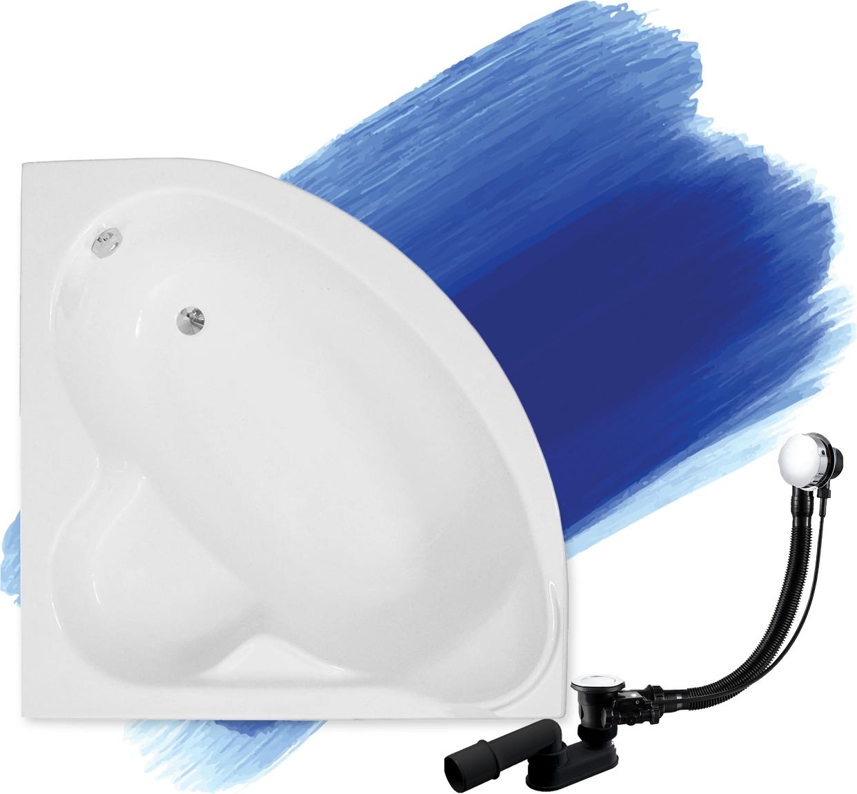 BADLAND Eckbadewanne Badewanne Standard 130x130 mit Ablaufgarnitur und Füßen GRATIS ohne Verkleidung