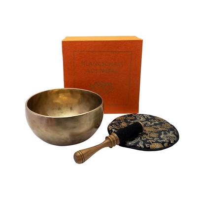 Klangschale in terracotta Geschenkbox L mit Lotus-Aufdruck und Zubehör