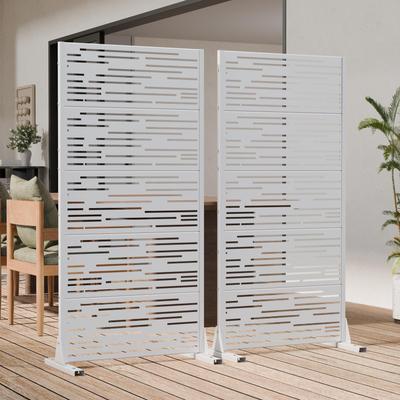Lagom Yard Outdoor 2 Panels Metal Freestanding Privacy Fence for Deck Poolside Garden Backyard