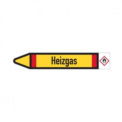Aufkleber I RKZ-Etikett Heizgas,links,DIN,gelb/schwarz/rot,für Ø 25-40mm,154x26mm,5/Bogen