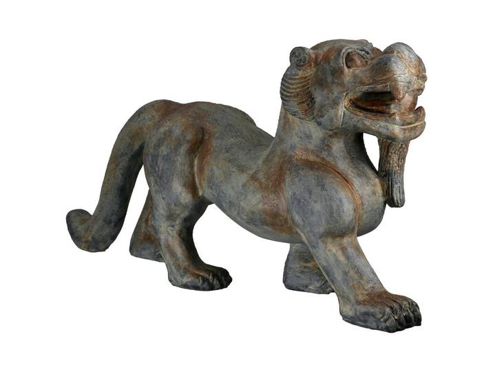 Dekolöwe Asia, Grau, Bronzefarben, Kunststoff, Tier, Löwe, 57x27.5x14 cm, Tierfiguren, Dekoration, Dekofiguren & Skulpturen, Dekotiere